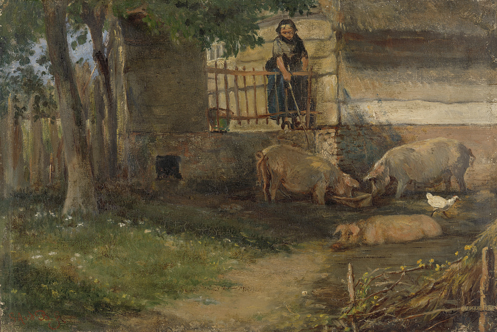 Schweine auf einem Bauernhof, Gemälde von Guillaume Anne van der Brugghen, 1860 - 1891